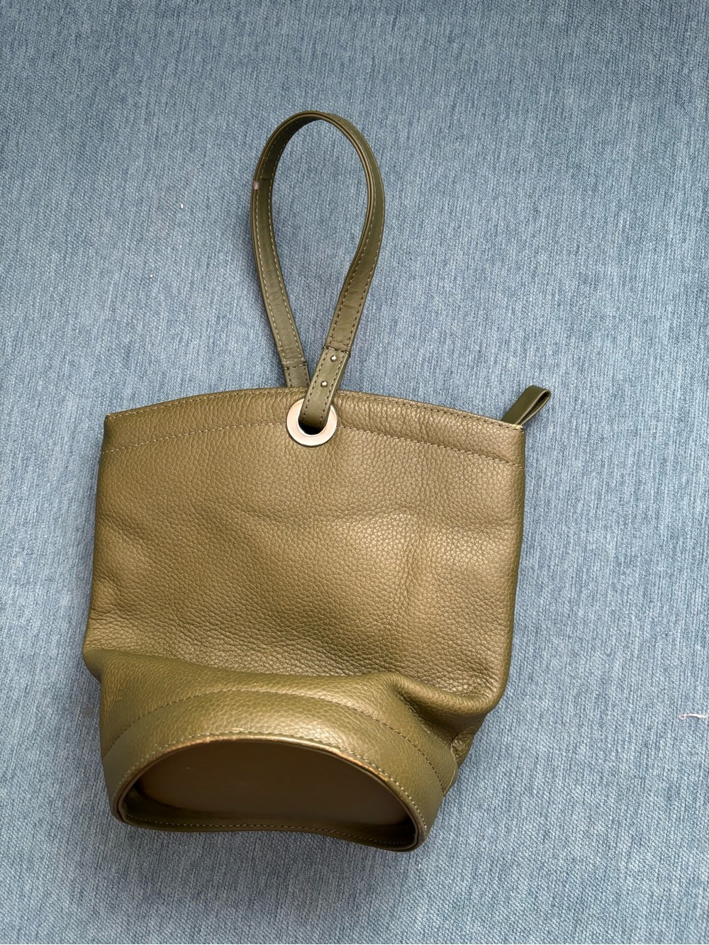 Genuine Leather Olive Green Leather Mini Wristlet Bag